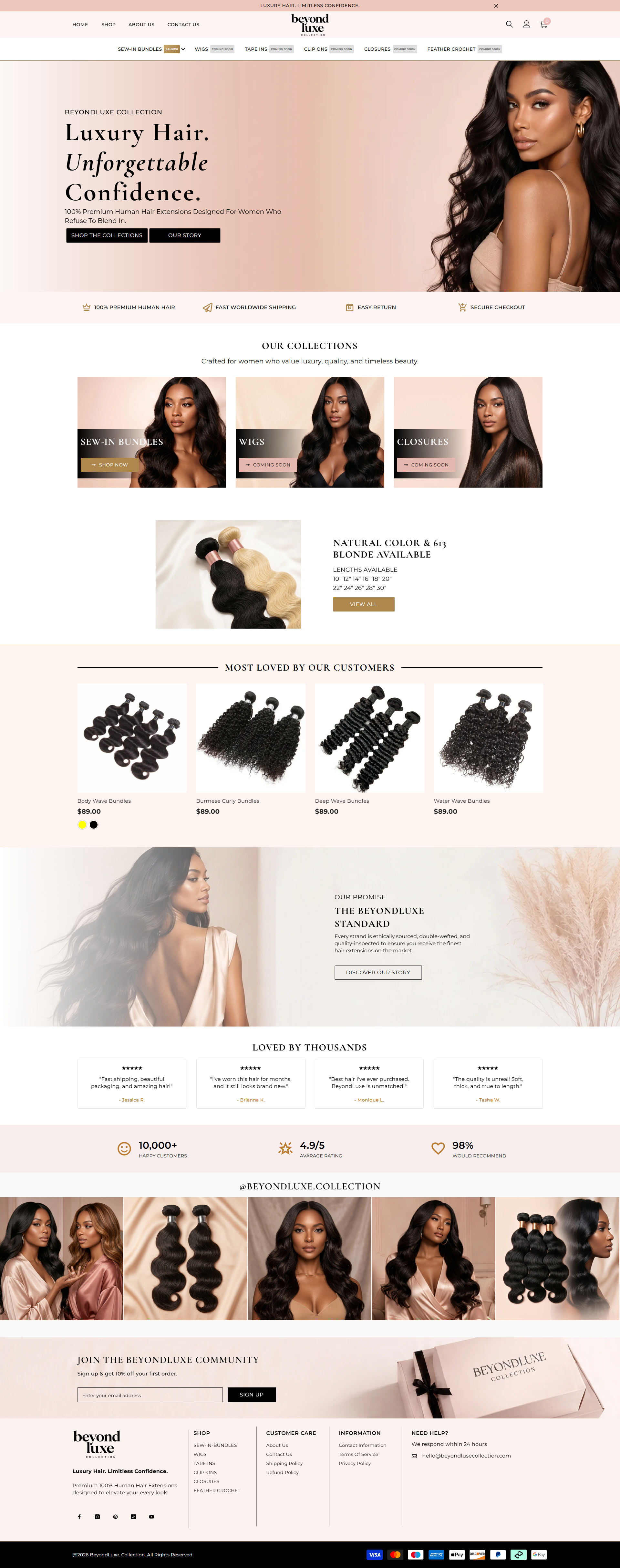 BeyondLuxe Shopify Store Homepage
